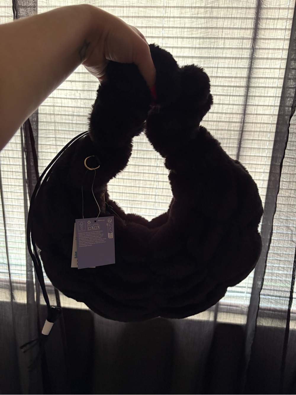 Claire's Plush Faux Fur Shoulder Bag - Black